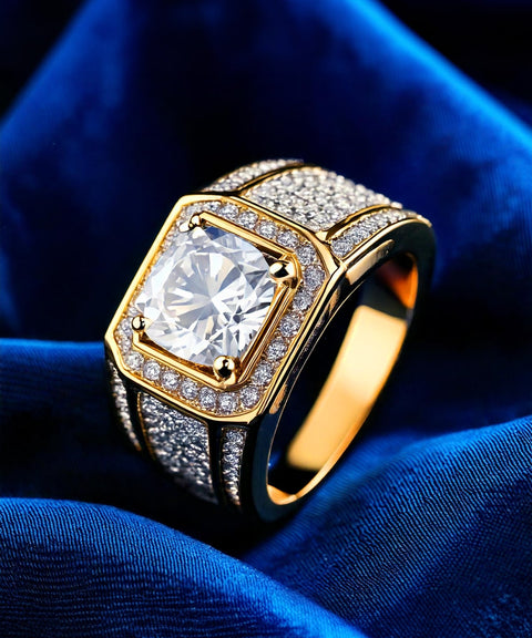 Moissanit Männer Ring Obsidian - Silber