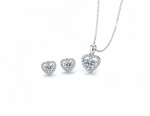 Moissanite Schmuck Set Sweet Heart - Silber