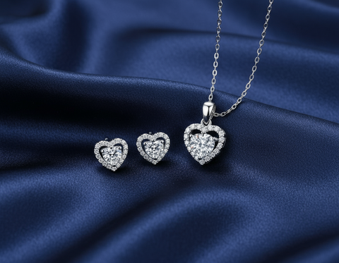 Moissanite Schmuck Set Sweet Heart - Silber
