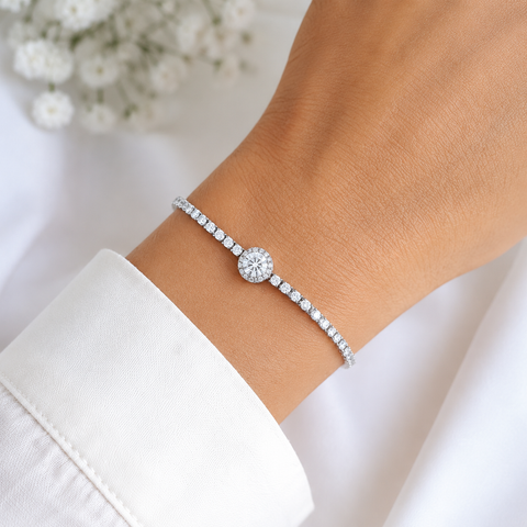 Moissanit Tennis Armband mit rundem Hauptstein (Center Round Cut)