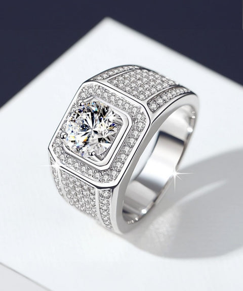 Moissanit Männer Ring Obsidian