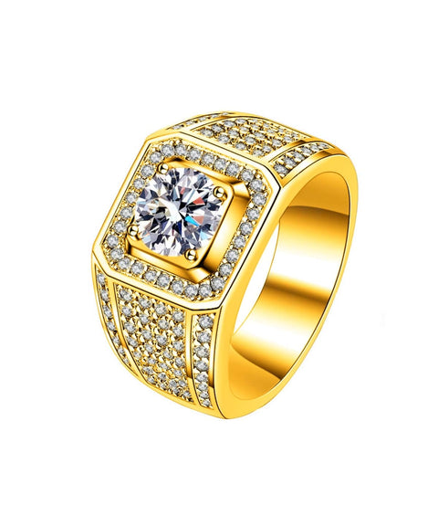 Moissanit Männer Ring Obsidian - Silber